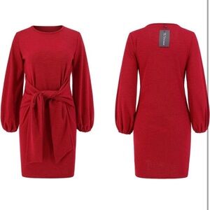 NWT Tie-Waist Long Sleeve Red Dress - Size S
